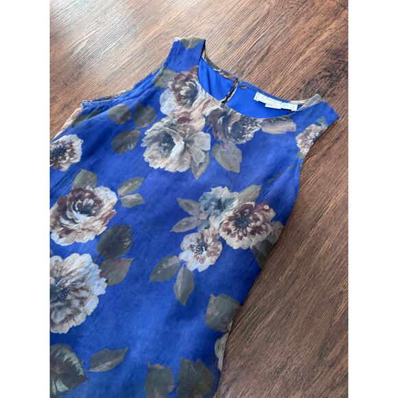 Floral Sleeveless Blue Vintage Dress 90s Sheer with Slip - Picture 1 of 8